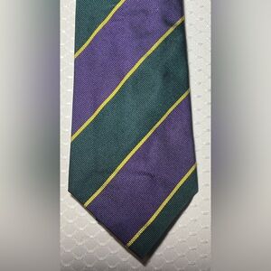 Polo by Ralph Lauren Purple, Green, Yellow Stripe 100% Silk Tie Made in USA